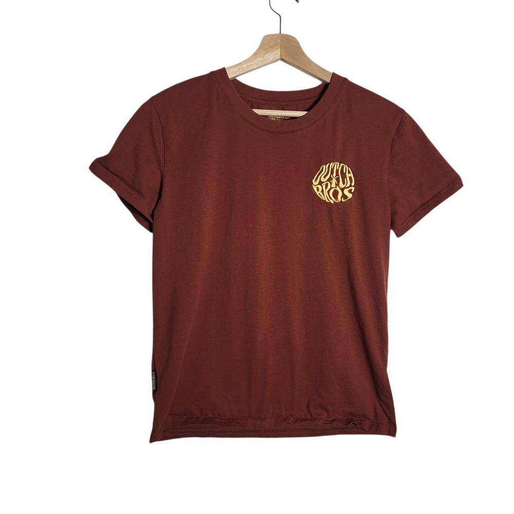 Dutch Bros Coffee Embroidered Logo T-Shirt Rust Brown Cotton Womens Large